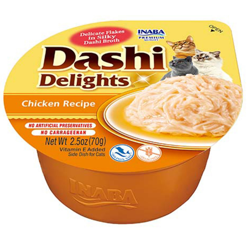 CIAO Dashi Delights Pui 70 g | Hrana Umeda Complementara pentru Pisici | Bucatele de Carne in Supa Dashi, Delicioasa si Sanatoasa, Fara Cereale