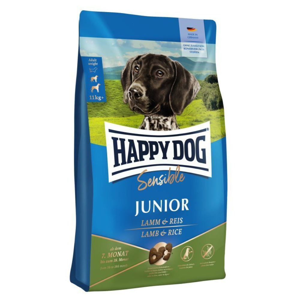 HAPPY DOG Sensible Junior, cu Miel si Orez – Hrană Uscata Fără Gluten, pentru Câini Juniori Sensibili (7–18 Luni), 4kg