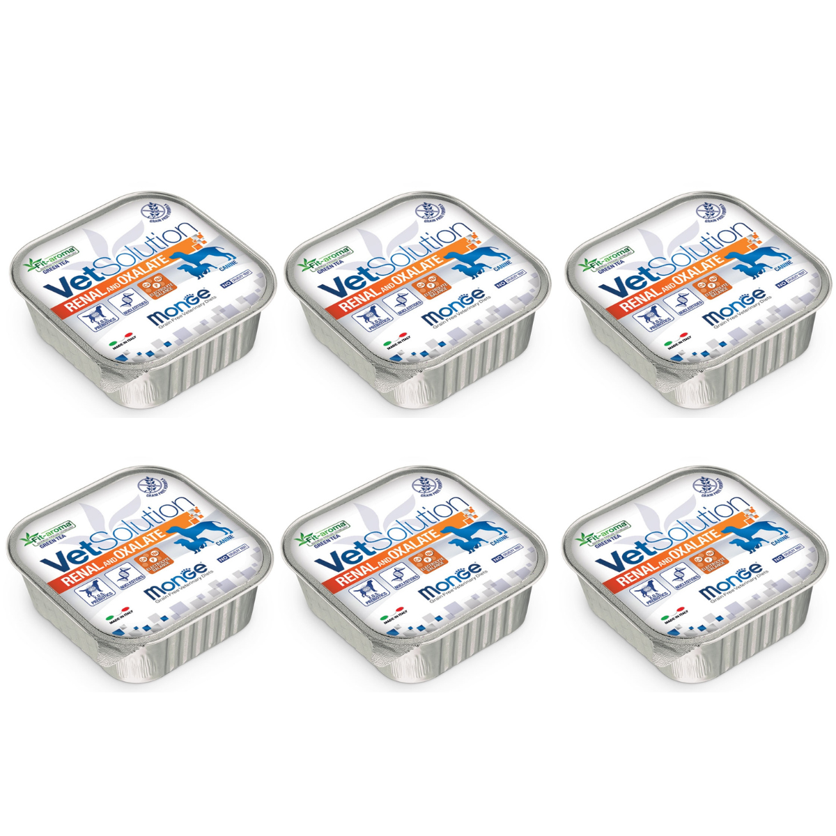 MONGE VETSOLUTION Renal and Oxalate, Set Conserve Hrana Umeda Pentru Caini cu Afectiuni Renale sau Urinare, 6x150g
