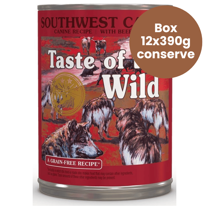 TASTE of the WILD Southwest Canyon Canine Recipe with Beef & Wild Boar in Gravy Box 12x390 g | Hrana Umeda Fara Cereale pentru Caini Adulti | cu Vita, Mistret si Legume Selectionate