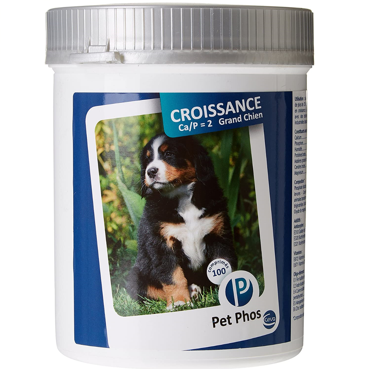 PET PHOS Croissance Ca/P=2 Special Grand Chien, Supliment Vitamino-Mineral Pentru Caini Talie Mare, 100tablete