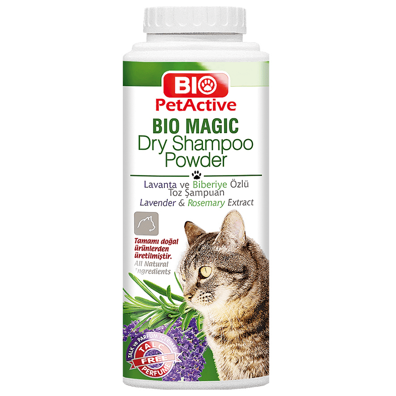 BIO PetActive Bio Magic Dry Shampoo  Powder for Cats 150 g | Sampon Pudra Uscata pentru Pisici cu Lavanda si Rozmarin | Curatare Fara Apa si Neutralizarea Mirosurilor