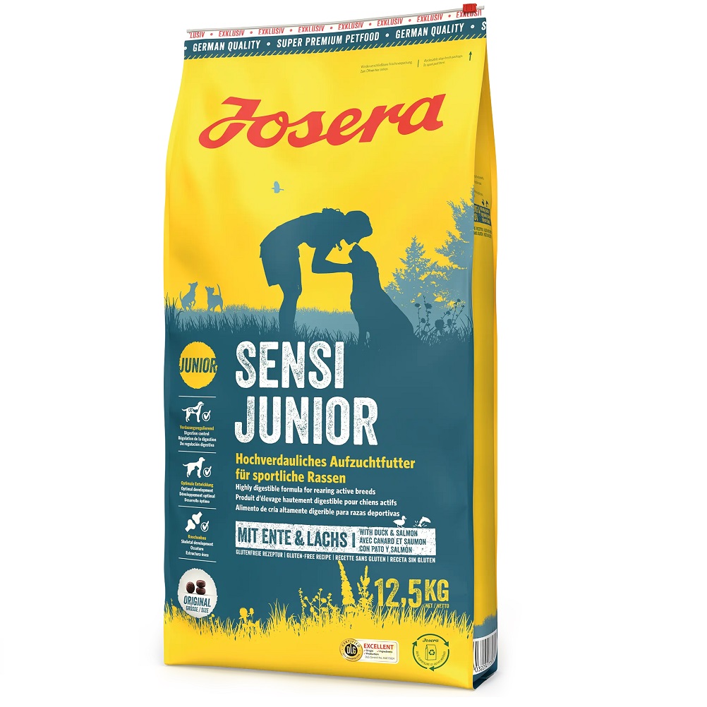 JOSERA Sensi Junior cu Rață și Somon 12,5 kg – Hrană Premium pentru Creșterea Sănătoasă a Câinilor Tineri Activi, de Talie Medie și Mare