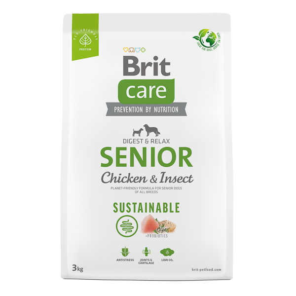 BRIT CARE Sustainable Senior, cu Pui și Insecte, Hrană Uscata Sustenabila pentru Câini Vârstnici, Fără Gluten , 3kg