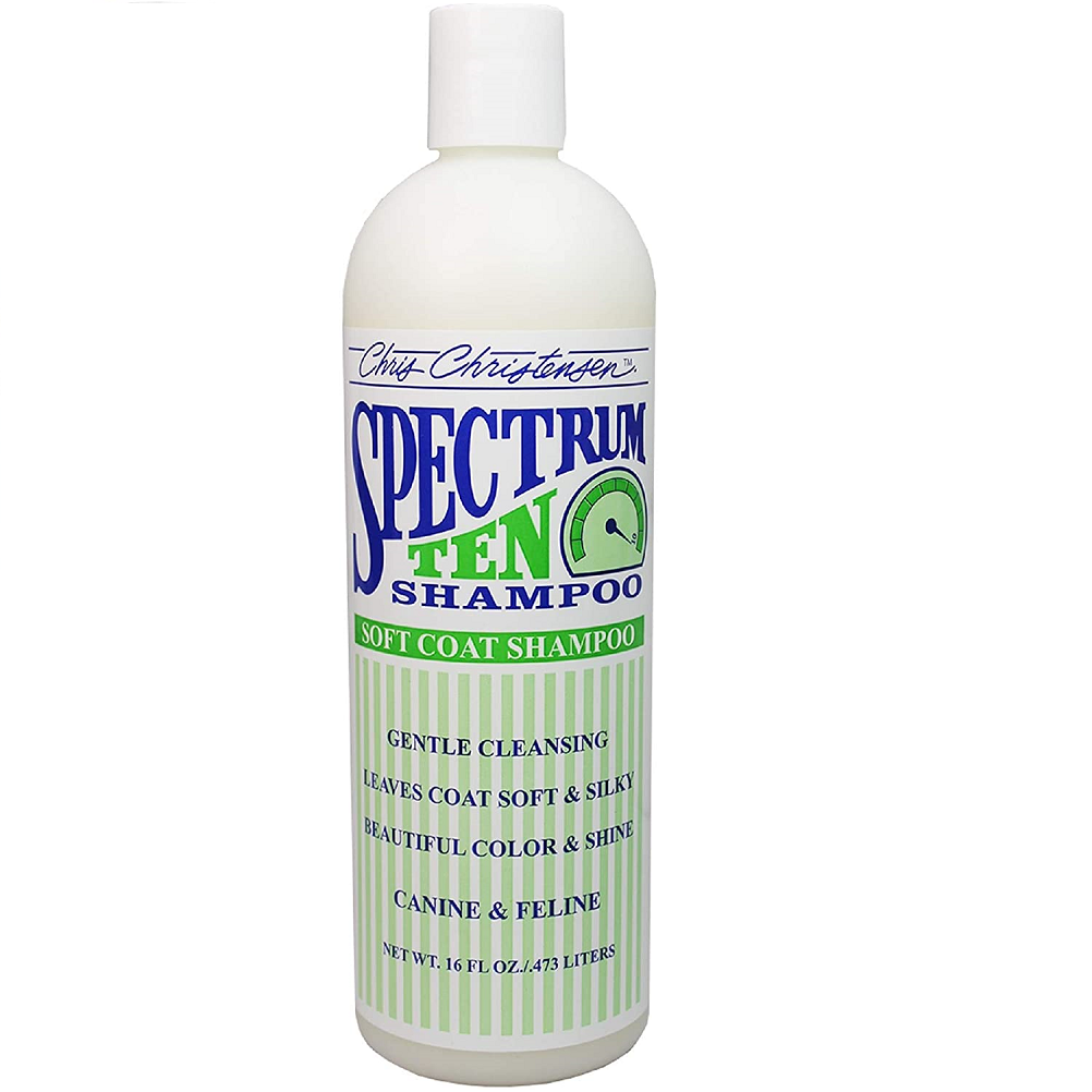 CHRIS CHRISTENSEN Systems Spectrum Ten Soft & Smooth Coat Shampoo 473 ml | Sampon Profesional Concentrat (dilutie 16:1) pentru Caini si Pisici cu Blana Dreapta sau Ondulata | Netezire, Stralucire si Controlul Firelor Rebele