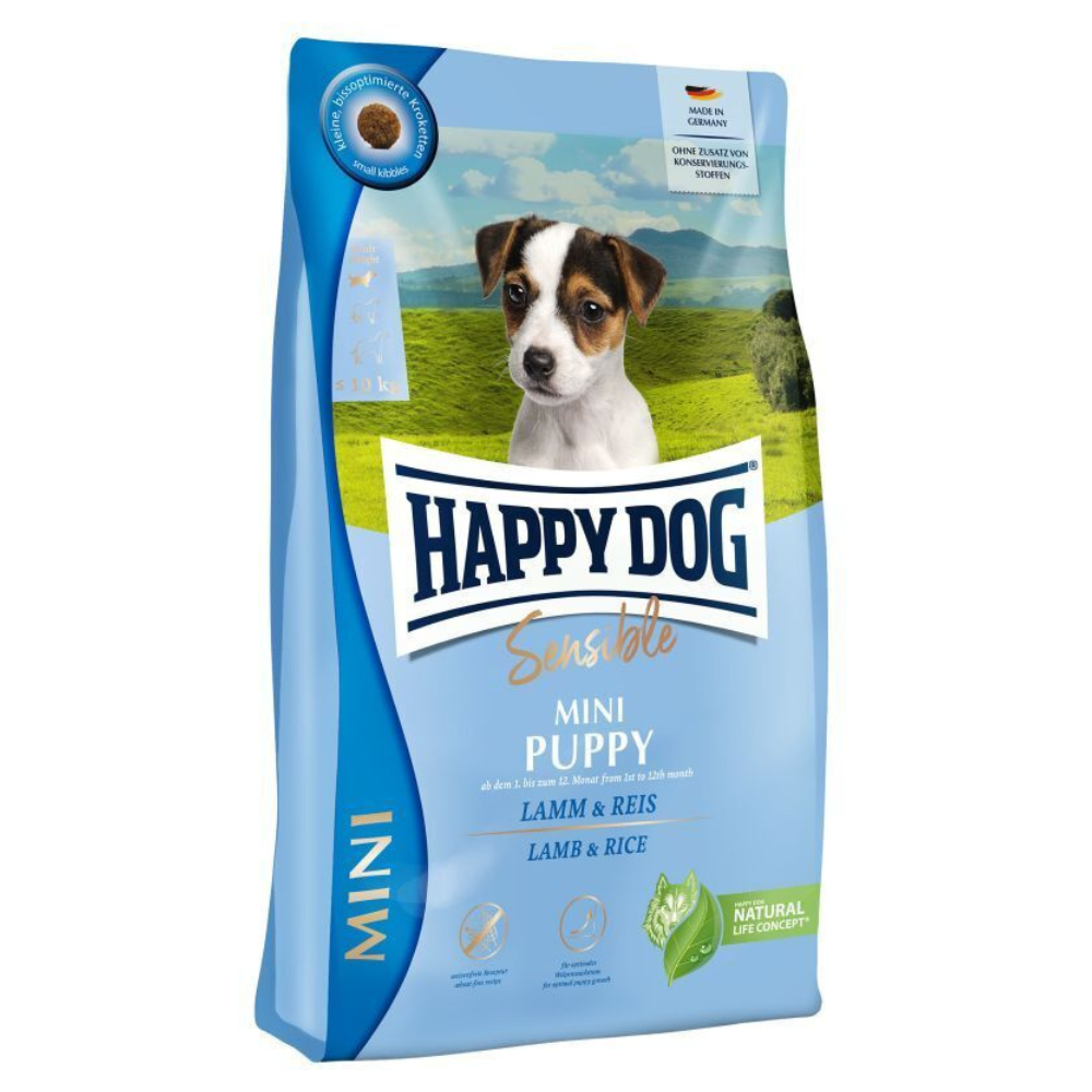 HAPPY DOG Sensible Mini Puppy, cu Miel si Orez – Hrană Uscata Ușor Digerabila pentru Căței Juniori de Talie Mică, 4kg