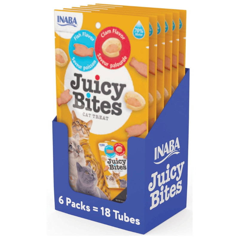 INABA Juicy Bites Fish & Clam Multipack 6x(3x11.3 g) | Recompense Moi si Suculente pentru Pisici | Pesti si Scoici | Fără Cereale, Naturale, Bogate în Proteine