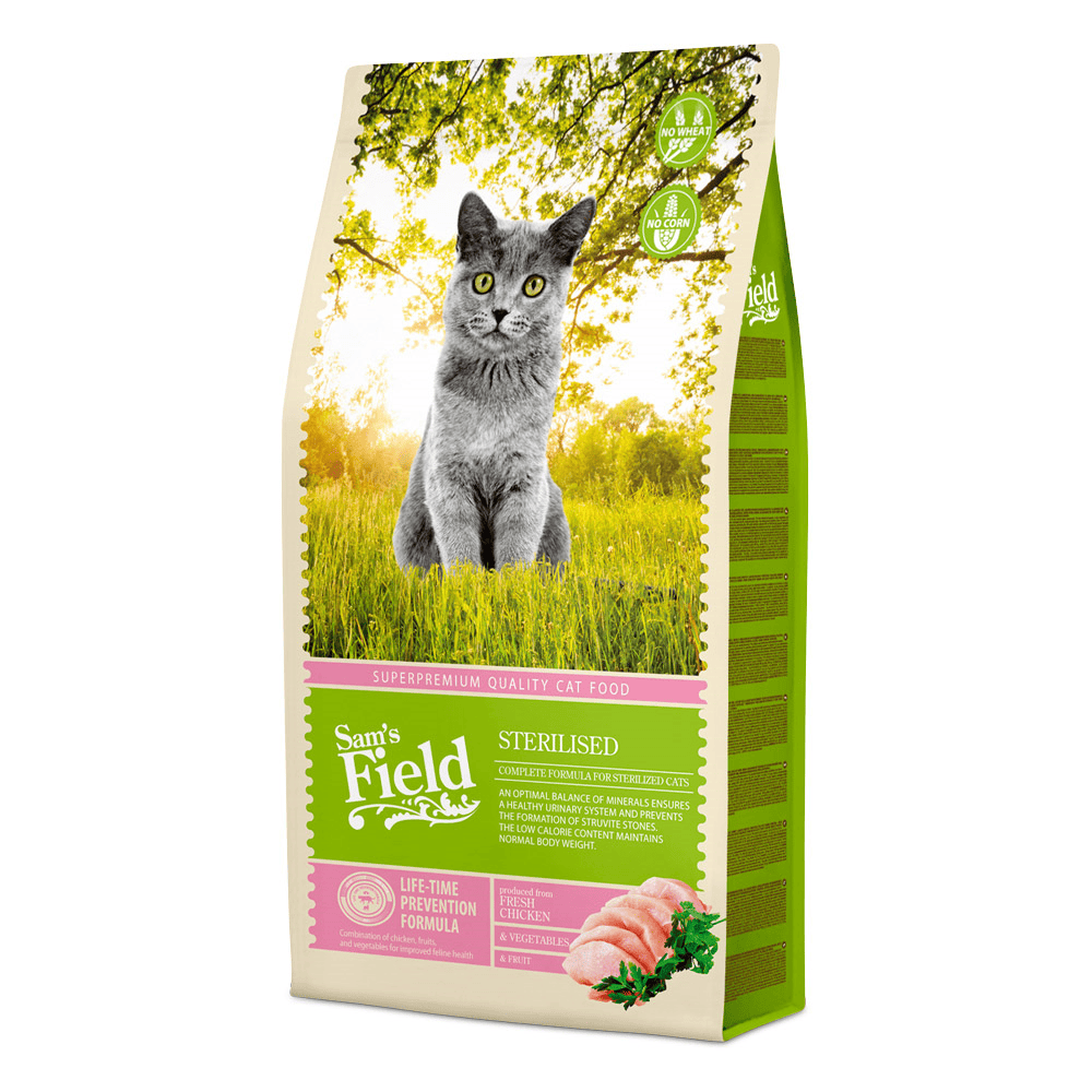 SAM'S FIELD Cat Sterilised Chicken & Rice 7,5 kg | Hrană Uscată Superpremium pentru Pisici Sterilizate | Controlul Greutății și Protecția Tractului Urinar | Cu Pui Proaspăt și Orez