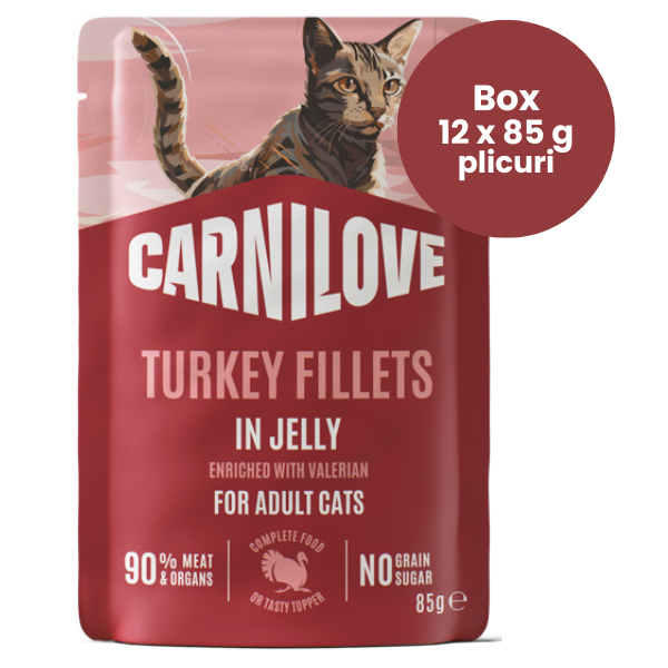 Carnilove Cat cu Curcan și Valeriană in Aspic Box 12x85 g | Hrană Umedă Completă Fără Cereale pentru Pisici Adulte