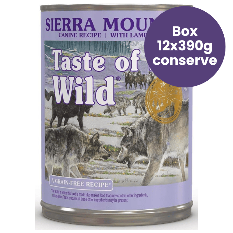 TASTE of the WILD Sierra Mountain Canine Recipe with Lamb in Gravy Box 12x390 g | Hrana Umeda Fara Cereale pentru Caini Adulti | cu Miel, Pui si Legume Selectionate