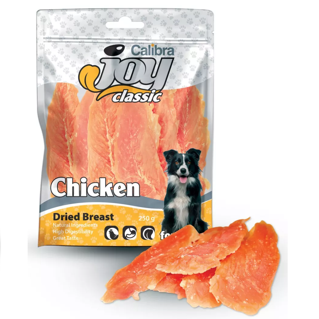 CALIBRA DOG JOY Classic, Piept de Pui, Recompense Monoproteice,  Fara Cereale Pentru Caini, Bucati Carne Deshidratata, 250g