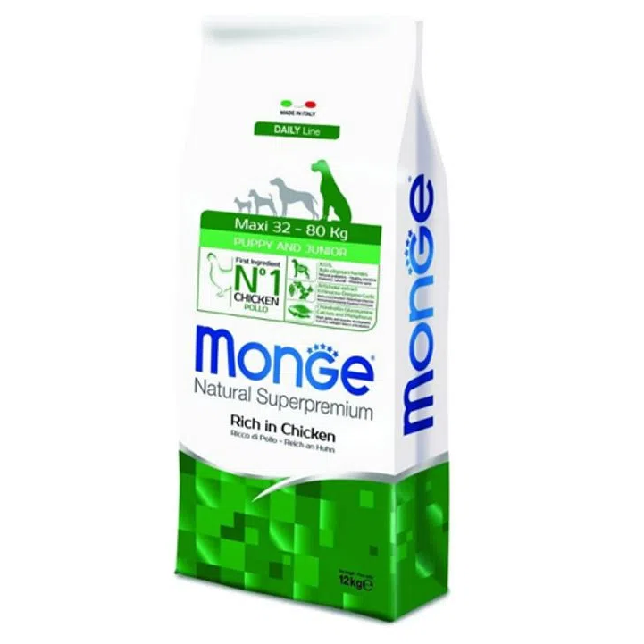 MONGE NATURAL Maxi Puppy & Junior, Pui, Hrana Uscata Monoproteica Caine Junior, Digestie Optima 3kg