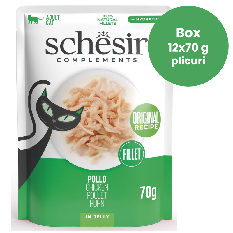SCHESIR Cat File de Pui Box 12x70 g Plic | Hrana Umeda Complementara pentru Pisici Adulte