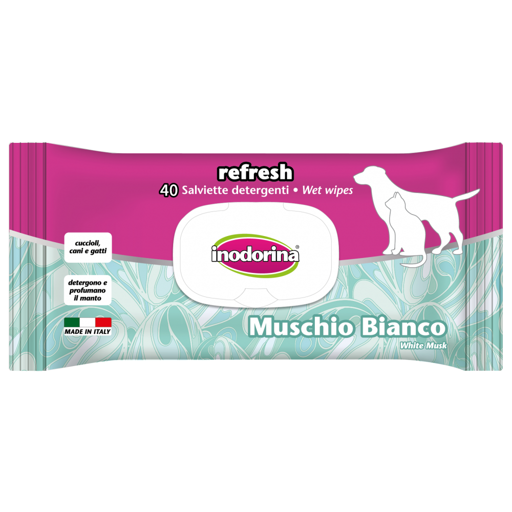 INODORINA Refresh, Servetele Umede Pentru Caini si Pisici, Parfum de Aloe Vera, 40buc