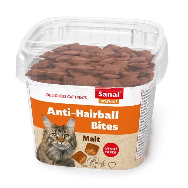 SANAL Cat Anti-Hairball Bites 75 g | Recompense Crocante cu Umplutura de Malt pentru Reducerea si Prevenirea Formarii Ghemotoacelor de Par