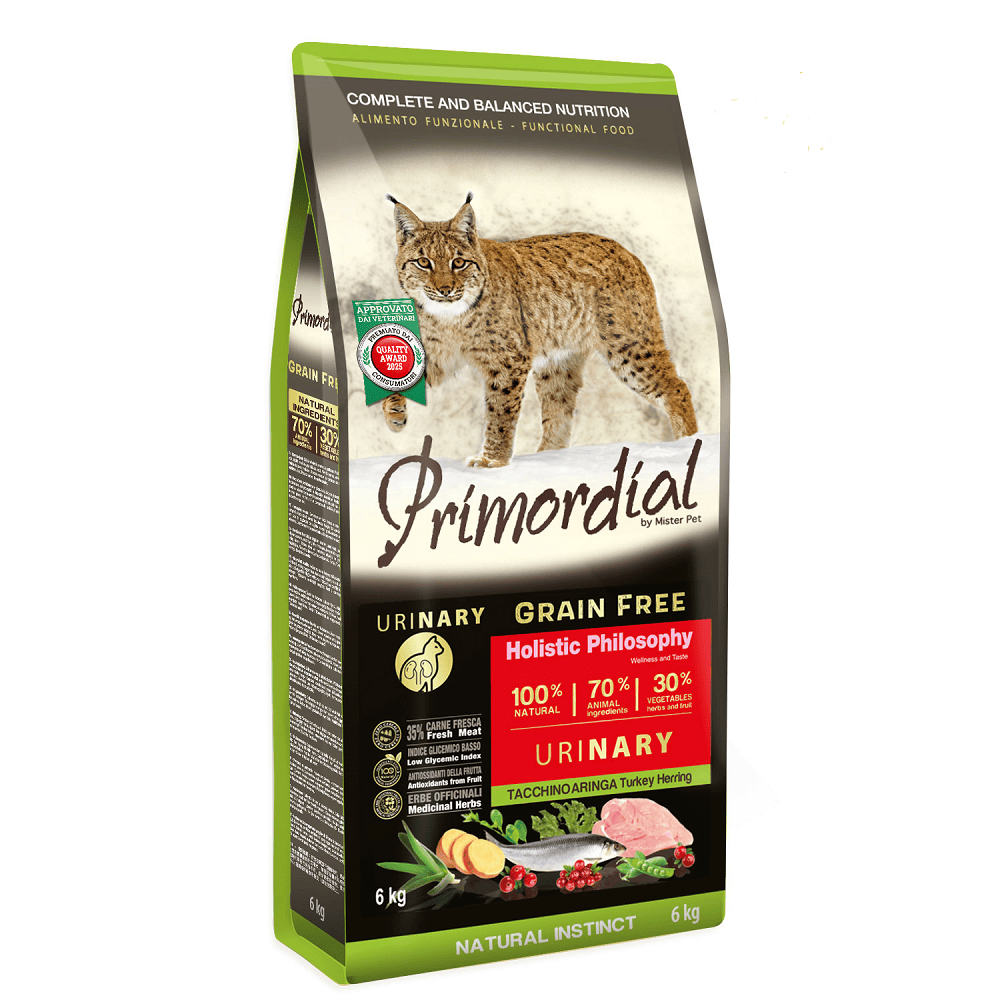 PRIMORDIAL Grain-Free Holistic Cat Adult Urinary Curcan si Hering 6 kg | Hrana Uscata Fara Cereale pentru Pisici Adulte | Sanatatea Rinichilor si a Tractului Urinar
