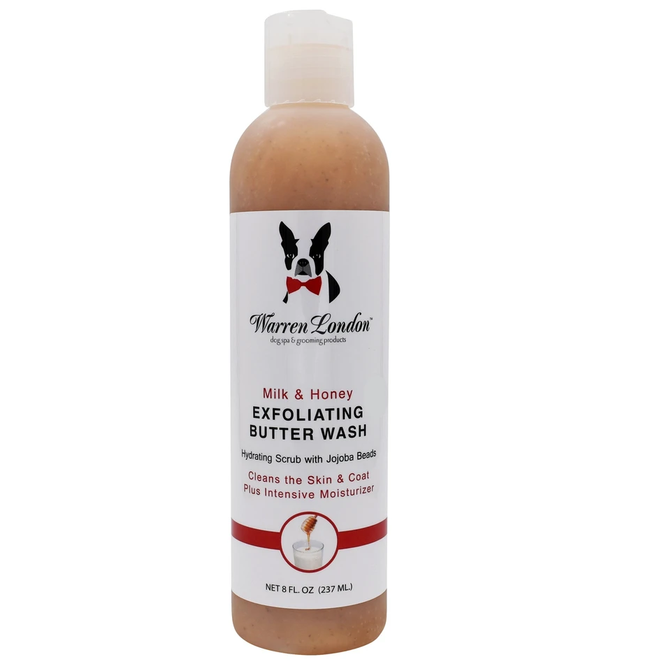 WARREN LONDON Milk & Honey Exfoliating Butter Wash, Sampon 100% Natural, Exfoliere | Hidratare Piele si Blana Caine, 237ml