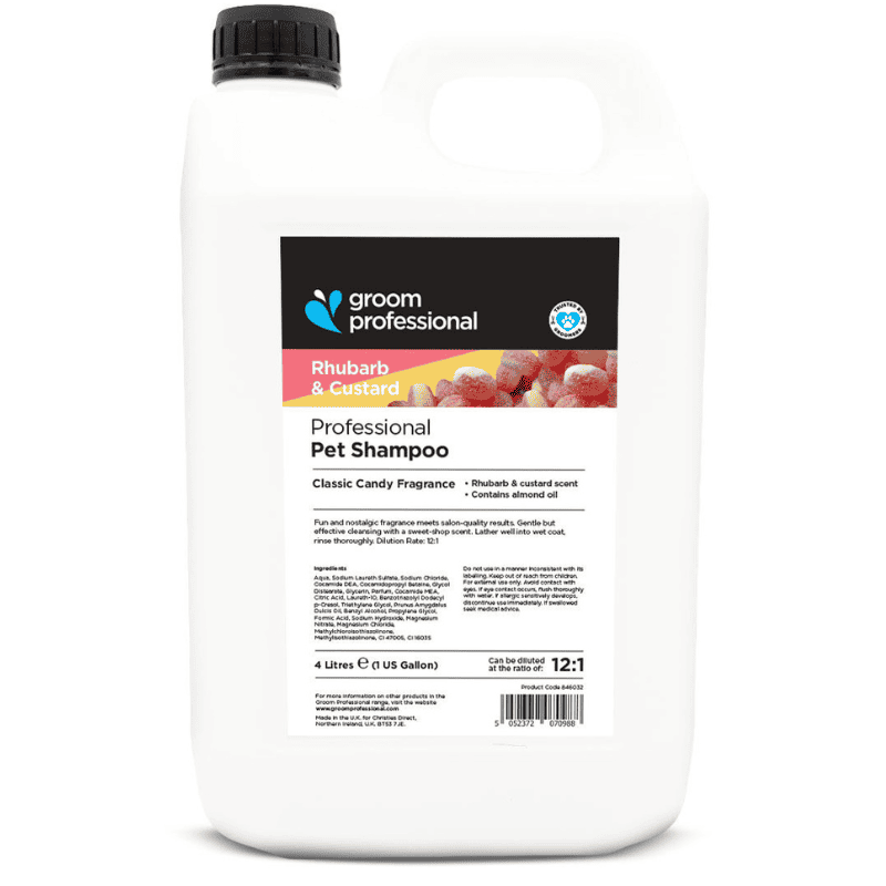 GROOM PROFESSIONAL Rhubarb & Custard Shampoo 4 L | Sampon Profesional Concentrat (dilutie 12:1) cu Ulei de Migdale pentru Caini | Curatare Profunda, Hidratare si Stralucire