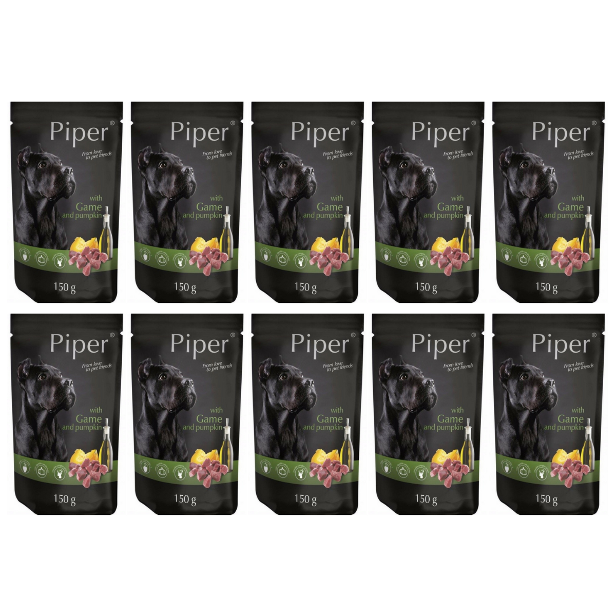 PIPER Dog Adult, cu Vanat si Dovleac, Set Plicuri Hrana Umeda Pentru Caini 10x150g
