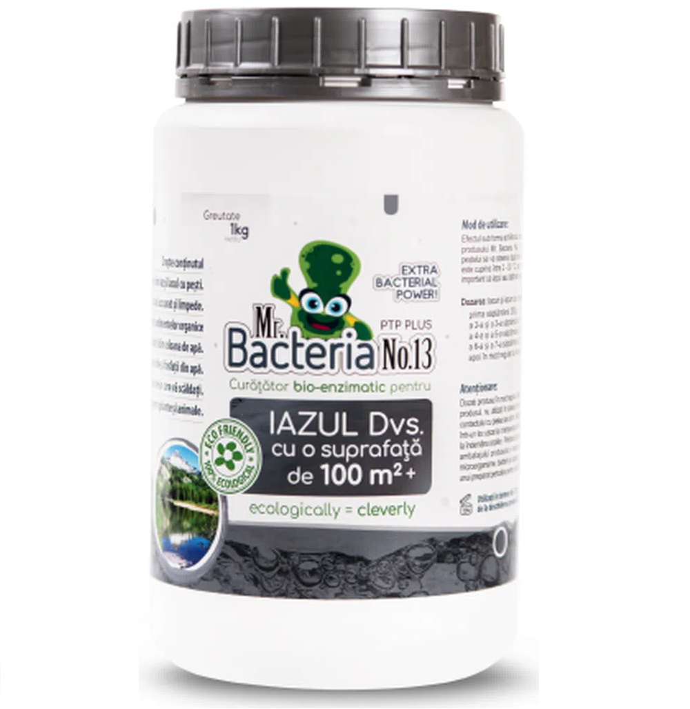 MR. BACTERIA No.13 – Soluție Bio-Enzimatică pentru Iazuri Mari (100 m²+), Eliminarea Nămolului și a Algelor, 1000g