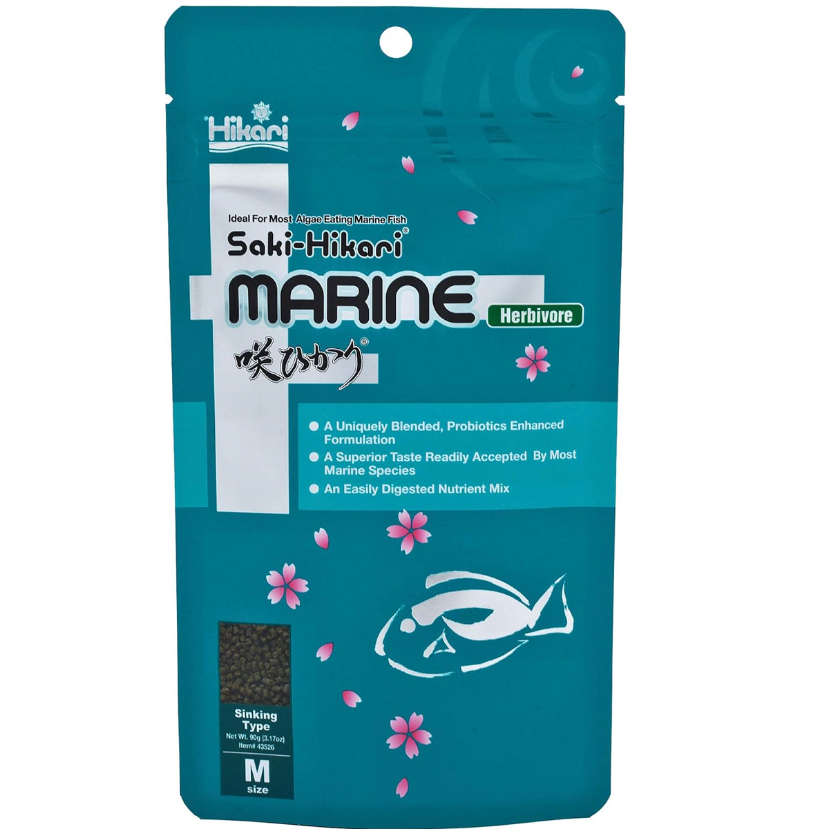 HIKARI-Saki Marine Herbivore Sinking M, 90 g – Hrana Premium pentru Pesti Marini Ierbivori, cu Probiotice si Spirulina
