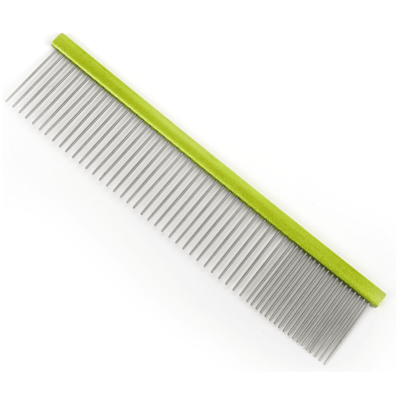 GROOM PROFESSIONAL Spectrum Aluminium Comb 80/20 Lime Green 19cm | Pieptene Profesional cu Dinți Lungi 35 mm pentru Câini cu Blană Lungă sau Deasă