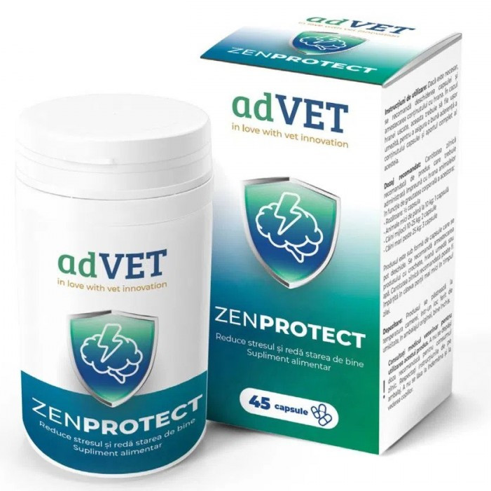 adVET Zenprotect, Supliment Nutritiv Antistress Pentru Caini, Pisici si Rozatoare, 45cps