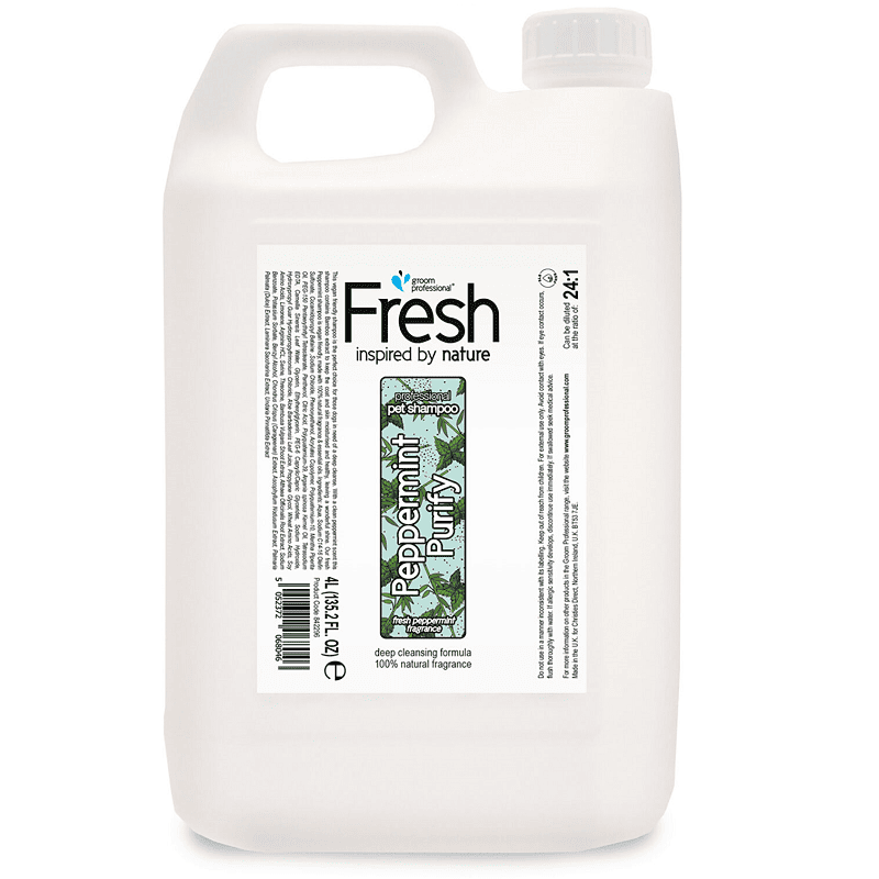 GROOM PROFESSIONAL Fresh Peppermint Purify Shampoo 4 L | Sampon Profesional Concentrat (dilutie 24:1) cu Ulei de Menta, Bambus si Aloe Vera pentru Caini | Curatare Profunda, Purificare si Stralucire
