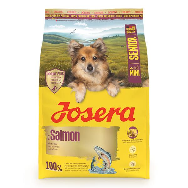 JOSERA Mini Senior cu Somon 3 kg | Hrana Uscata Monoproteica fara Cereale pentru Caini Seniori de Talie Mica | Crochete Extra-Mici, Suport Muscular si Renal