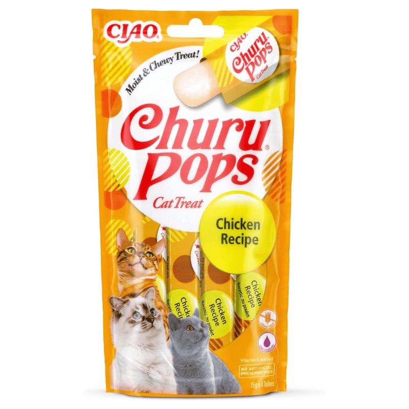 INABA Churu Pops Chicken 4x15 g | Recompense Moi fara Cereale pentru Pisici | cu Pui | Sanatoase si Intens Hidratante