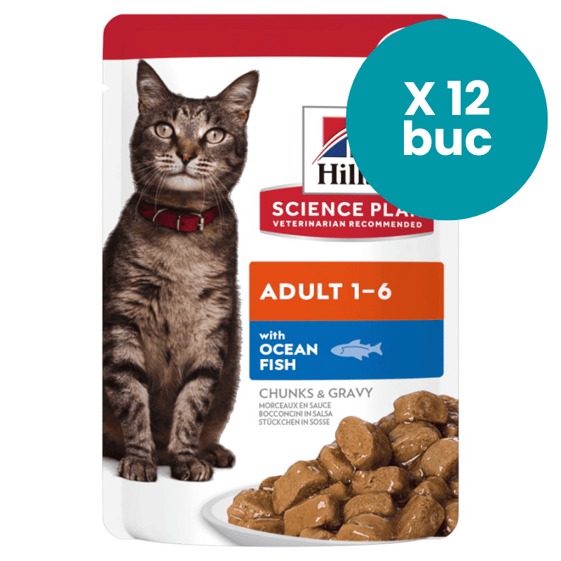 HILL'S Science Plan Adult cu Peste Oceanic, Box 12x85 g – Hrană Umedă pentru Pisici Adulte, Controlul Greutătii si Sănătatea Rinichilor