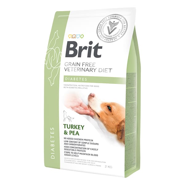 BRIT VET DIETS Dog Grain Free Diabetes cu Curcan și Mazăre 2kg | Hrană Uscată Dietetică pentru Câini cu Diabet | Suport pentru Reglarea Aportului de Glucoză