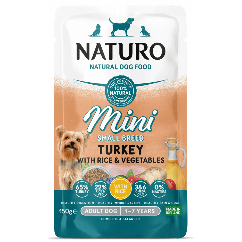 NATURO Adult Mini Dog cu Curcan, Orez si Legume 150 g | Hrana Umeda Completa 100% Naturala pentru Caini Adulti de Talie Mica
