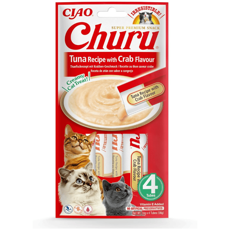 INABA Ciao Churu Creamy Sticks Tuna & Crab 4x14 g | Recompense Cremoase fara Cereale pentru Pisici | cu Ton si Crab | Sanatoase, Delicioase si cu Calorii Putine