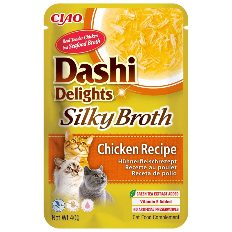 CIAO Dashi Delights Silky Broth Pui 40 g | Hrana Umeda Complementara pentru Pisici | Supa Fina Fara Cereale, Nutritiva, Sanatoasa si Delicioasa