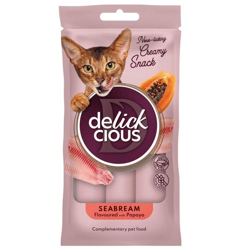 DELICKCIOUS Cat Snack Cremos cu Doradă si Papaya 4 x 15 g | Hrană Complementară pentru Pisici Adulte