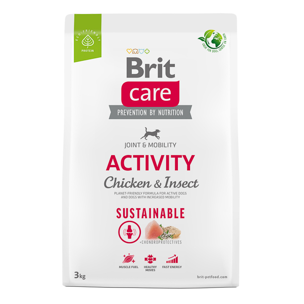 BRIT CARE Sustainable Activity, cu Pui și Insecte, Hrană Uscata pentru Câini Activi, Boost de Mobilitate și Energie, 3kg