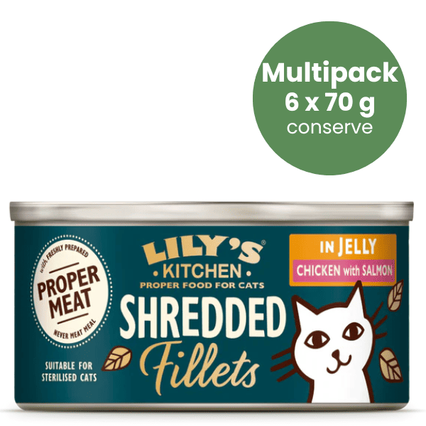 LILY'S KITCHEN Cat Adult Shredded Fillets cu Pui si Somon in Aspic Multipack 6x70 g | Hrana Umeda fara Cereale pentru Pisici Adulte
