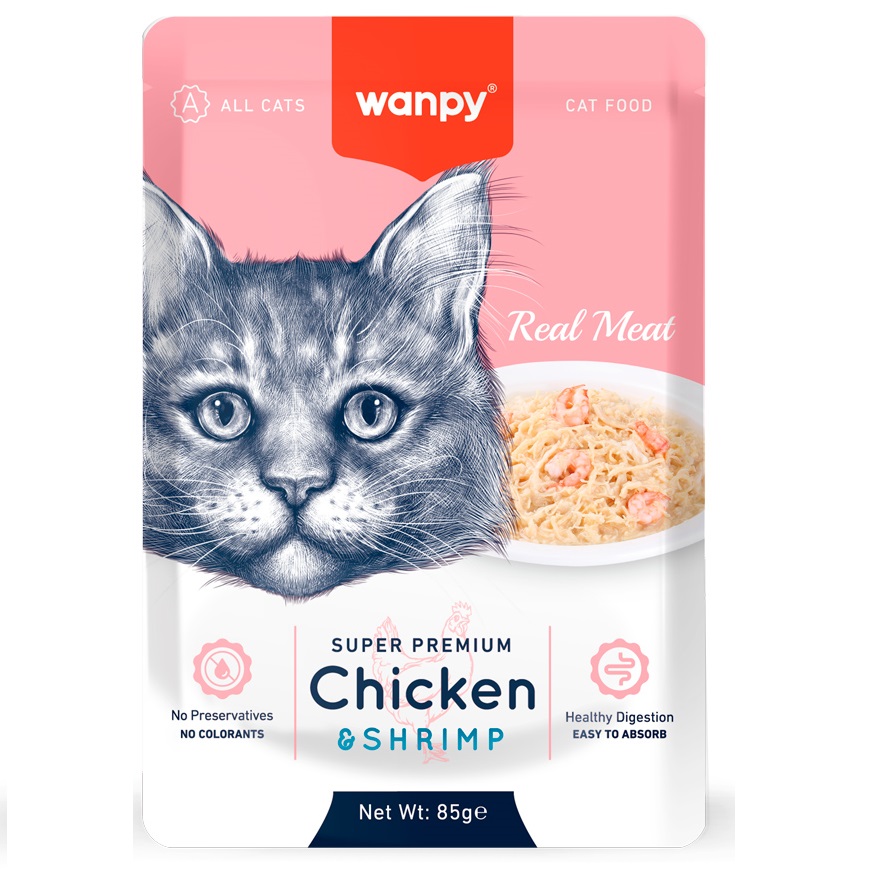 WANPY Fillet Chicken & Shrimp in Jelly, 85 g - Hrana Umeda Superpremium pentru Pisici, File de Pui si Creveti in Aspic