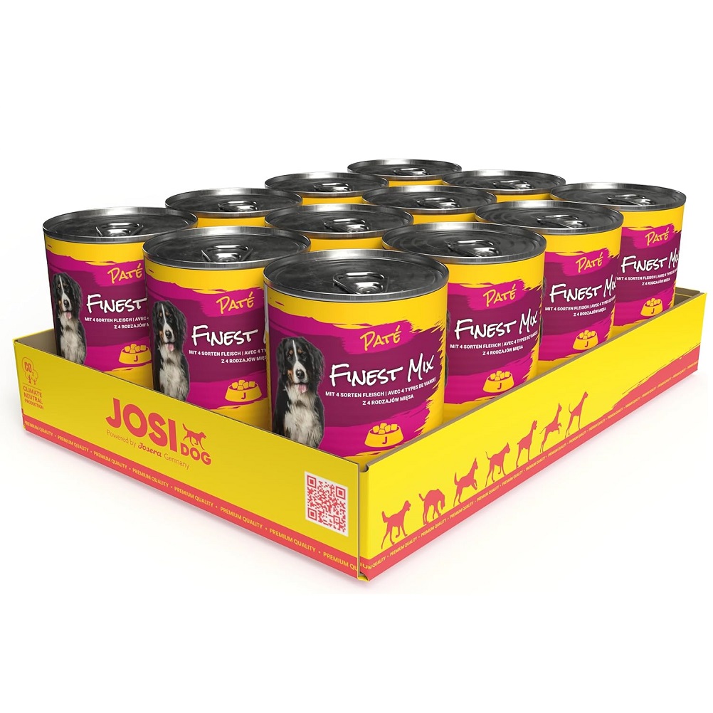 JOSIDOG Pateu Finest Mix, Set 12x400 g – Hrană Umedă pentru Câini Adulți, cu 5 Sortimente de Carne și Gust Irezistibil
