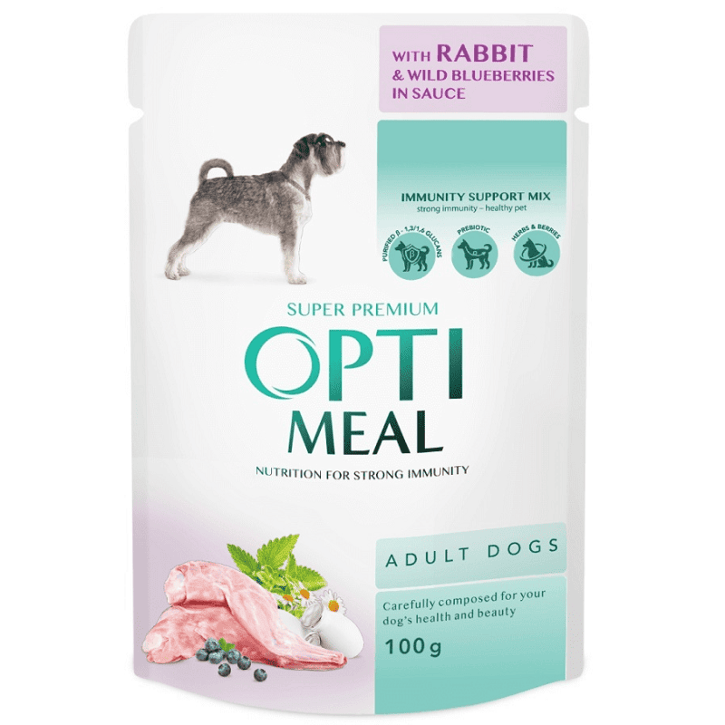 OPTIMEAL Adult Hrană Umedă Super-Premium pentru Câini cu Iepure și Afine 100 g