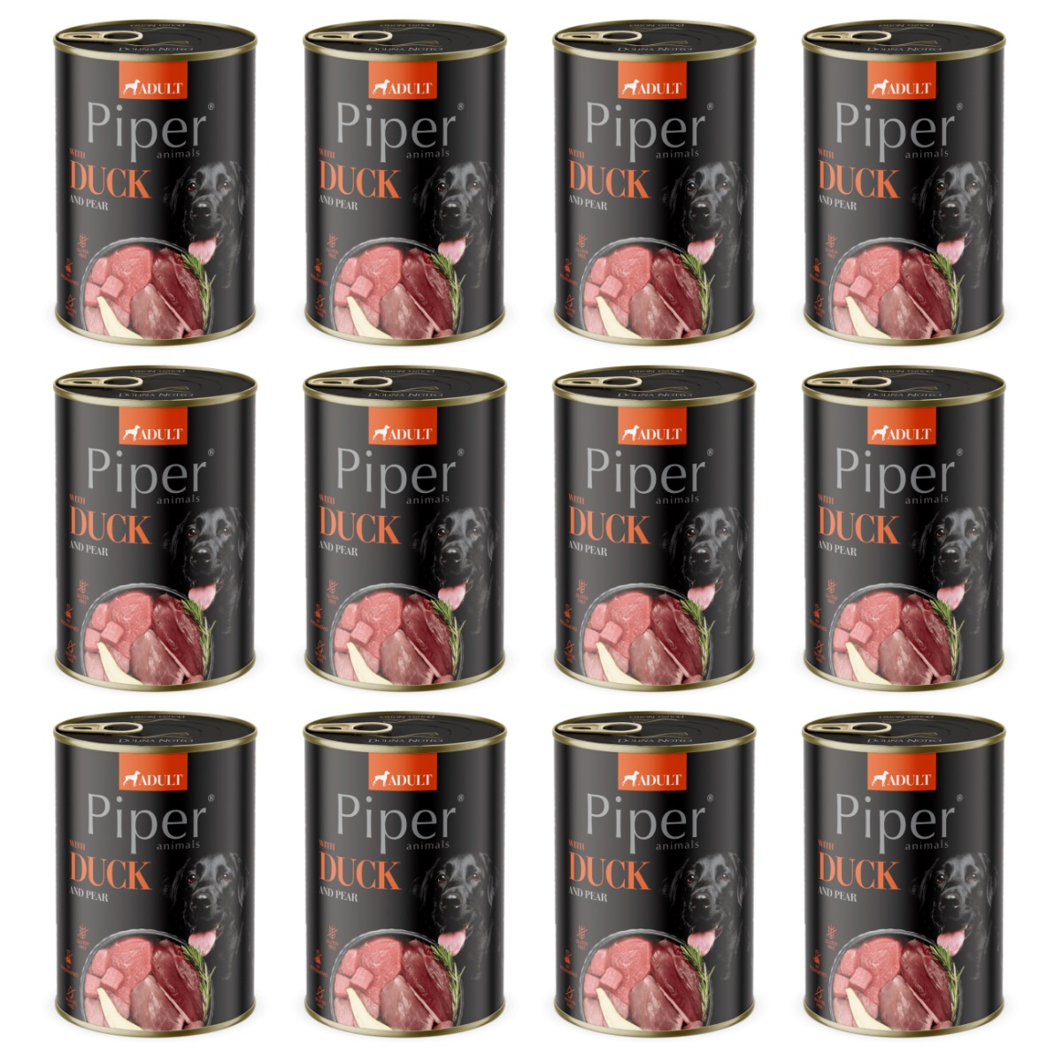 PIPER Animals, cu Rata si Pere, Set Conserve Hrana Umeda Pentru Caini, 12x400g