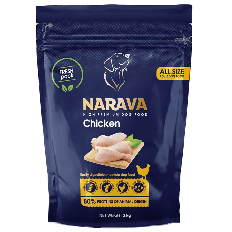 NARAVA Adult All Size cu Pui 2 kg | Hrana Uscata Premium pentru Caini Adulti | Digestie Usoara si Suport Articular