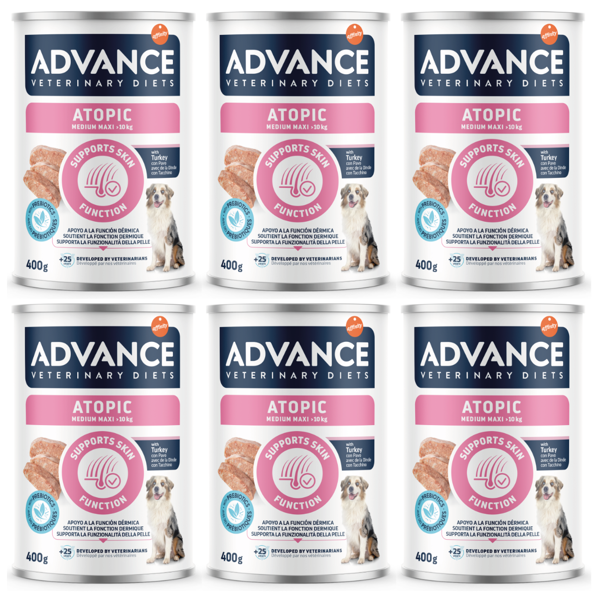 ADVANCE Veterinary Diets Dog Medium-Maxi Atopic, Set Conserve Hrana Umeda  pentru Caini cu Atopii sau Alte Afectiuni Derma, 6x400g