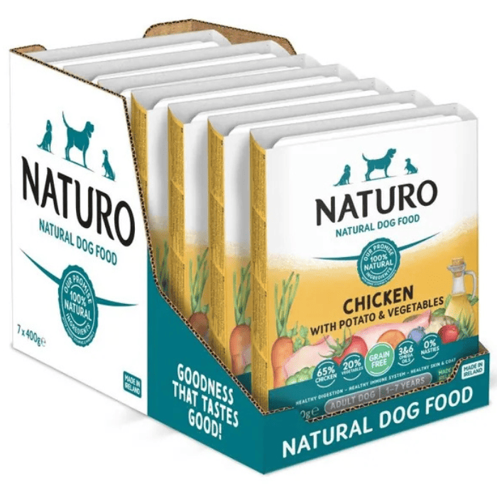 NATURO Adult Dog Grain Free cu Pui Cartofi si Legume Multipack 7x400 g | Hrana Umeda Completa fara Cereale 100% Naturala pentru Caini Adulti