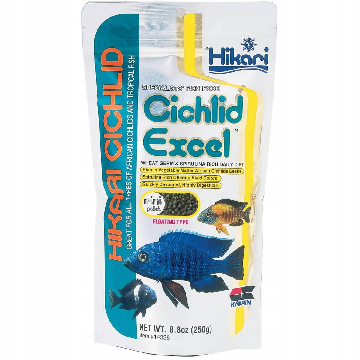 HIKARI Cichlid Excel Mini, Hrana Granule Plutitoare Pentru Ciclide Ierbivore si Alti Pesti Tropicali Ierbivori, 250g