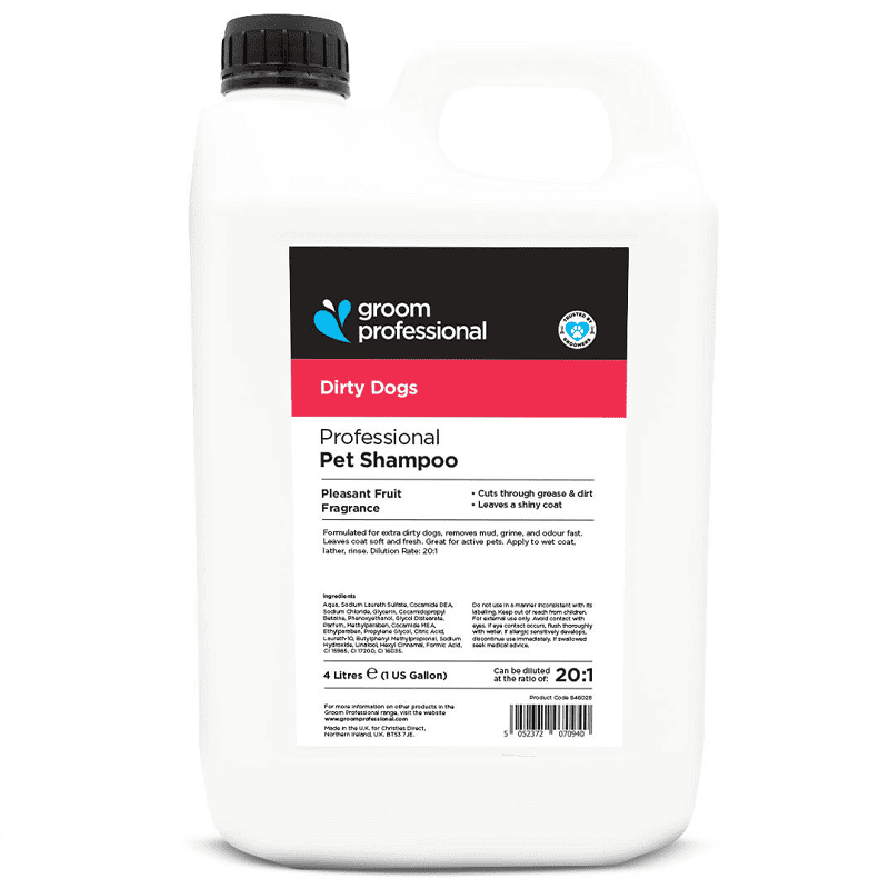 GROOM PROFESSIONAL Dirty Dogs 4 L | Sampon Profesional Concentrat (dilutie 20:1) pentru Câini cu Blană Murdară sau Grasă | Curățare Profundă și Parfum Fructat