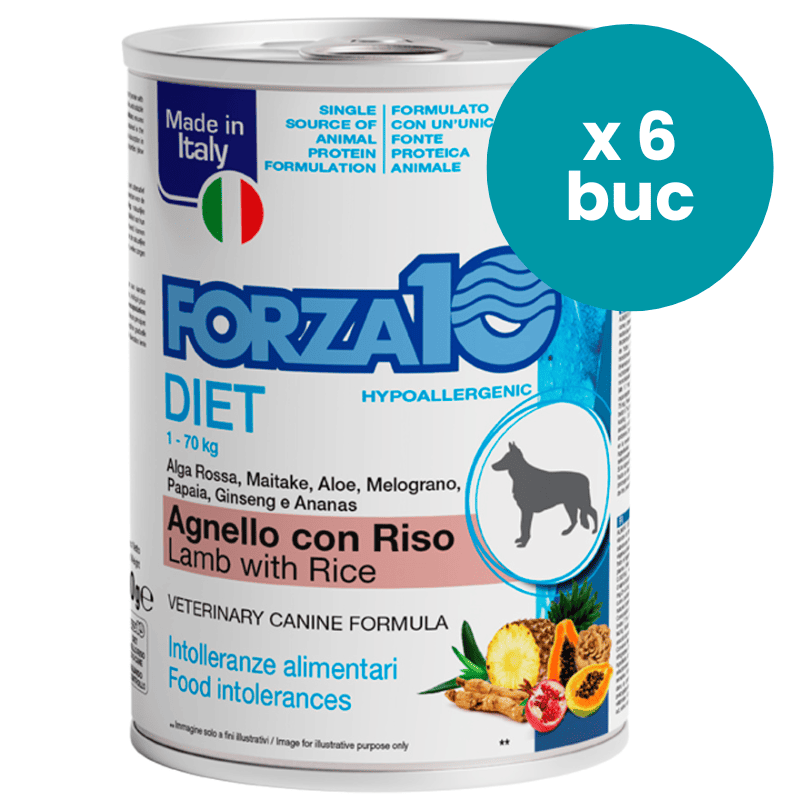 FORZA10 Solo Diet cu Miel si Orez, Multipack 6x400g - Hrana Umeda Monoproteica pentru Caini cu Alergii si Intolerante | Dieta de Excludere