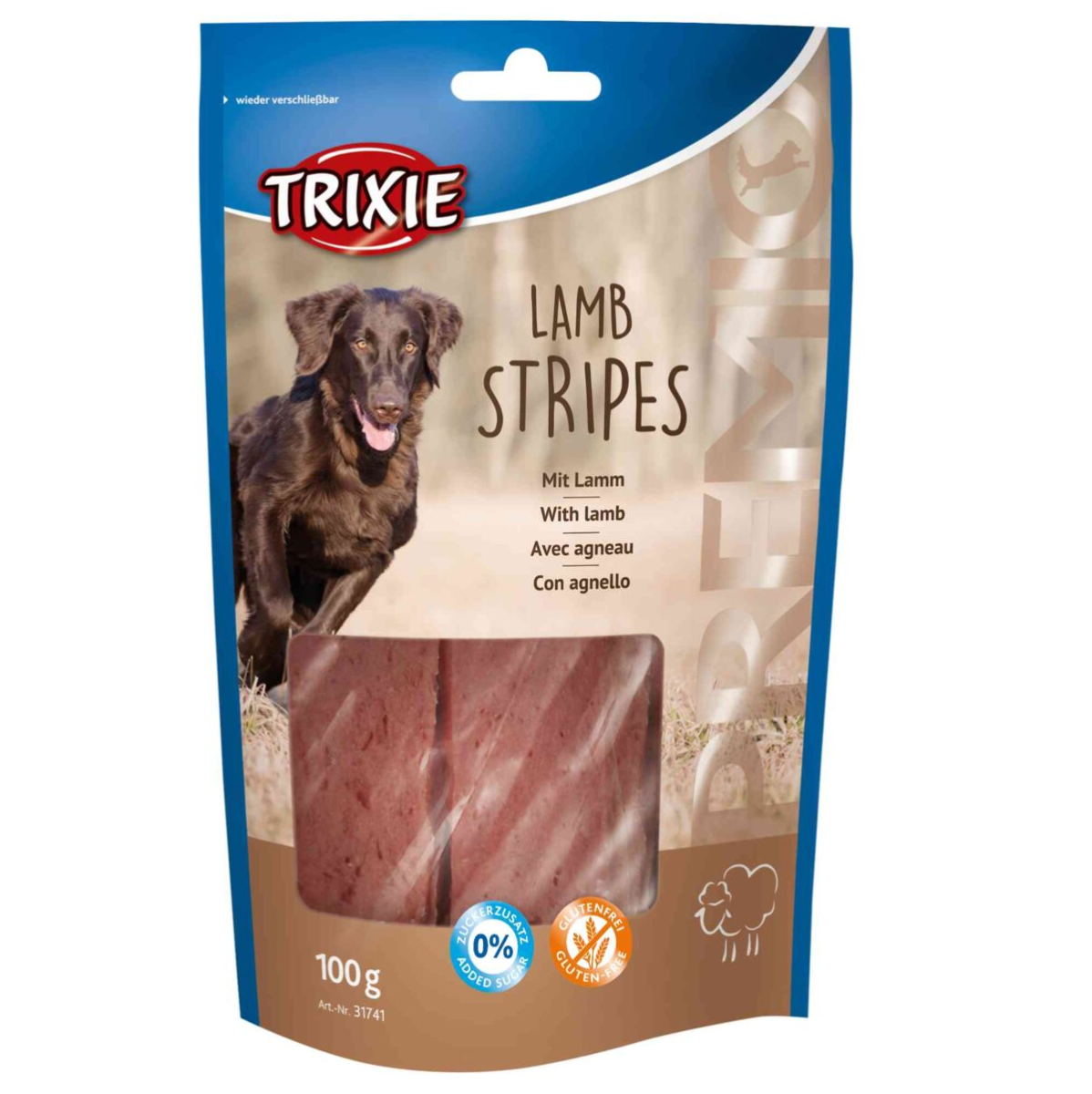 Recompense Caini PREMIO, Fasii Late cu Carne de Miel, 100g