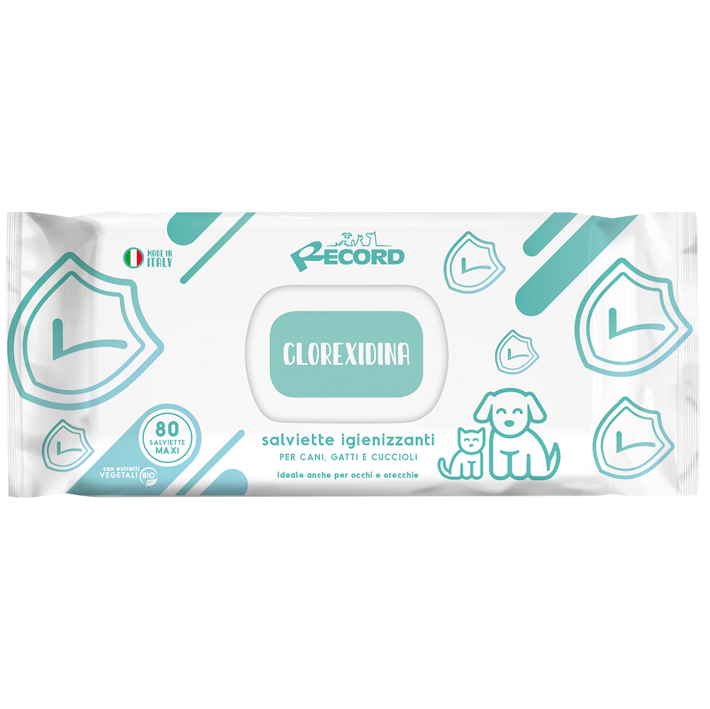 RECORD Servetele Umede Antiseptice, cu Clorhexidina, Efect Antibacterian si Antimicotic, Curatare Labute, Fata, Urechi si Pliuri ale Pielii, 80buc.